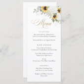 Elégant blanc Hydrangea Sunflowers Menu Mariage (Devant / Derrière)