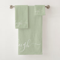 Élégant blanc moderne Nom de script Sage Green