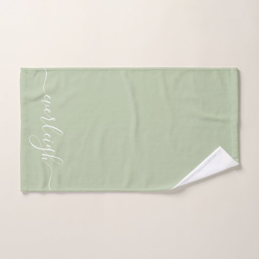 Élégant blanc moderne Nom de script Sage Green (Serviette à main)