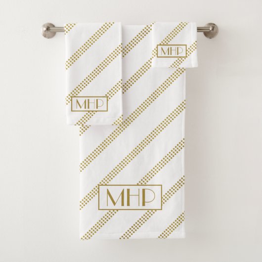 Élégant blanc moderne pointillé lignes or Monogram (En situation)