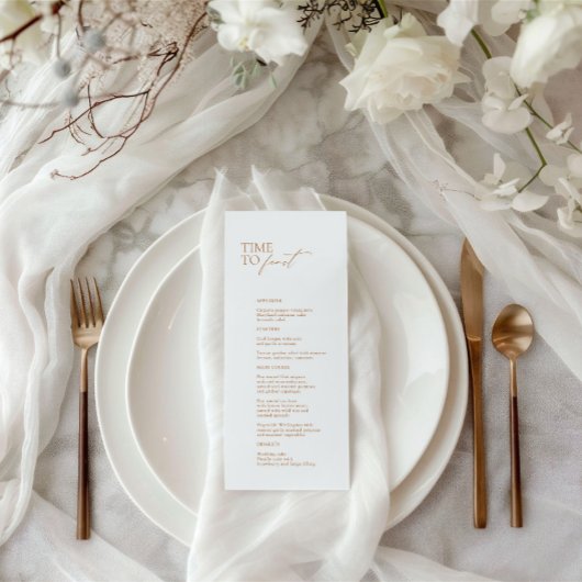 Elégant Blanc Moderne "Time To Feast" Menu Mariage