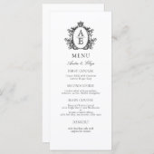 Élégant blanc noir Crest Monogram menu Mariage (Devant / Derrière)