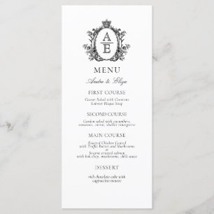 Élégant blanc noir Crest Monogram menu Mariage