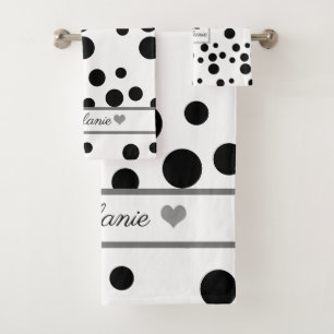 Elégant Blanc, Noir Polkadot Coeur Argent Personna