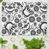 Élégant blanc noir serviette à fleurs (Plié)