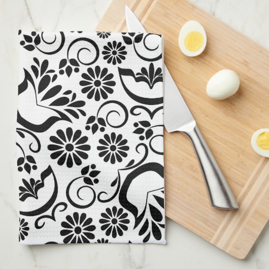 Élégant blanc noir serviette à fleurs (Quart Plié)