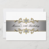 Elégant Blanc Or 50e anniversaire Invitation Cinqu (Devant)