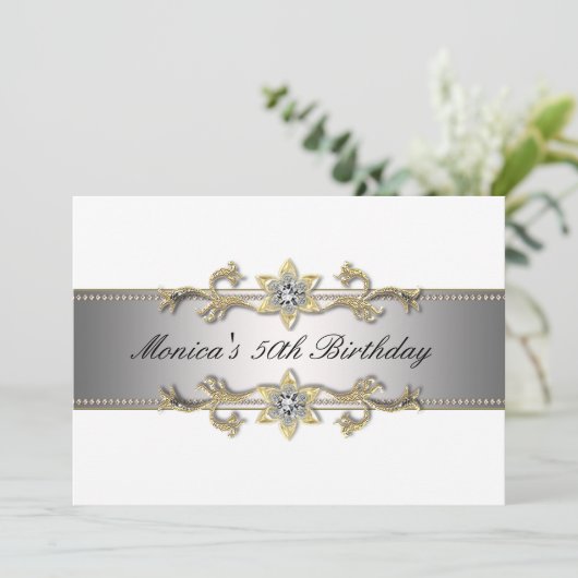 Elégant Blanc Or 50e anniversaire Invitation Cinqu (Debout devant)