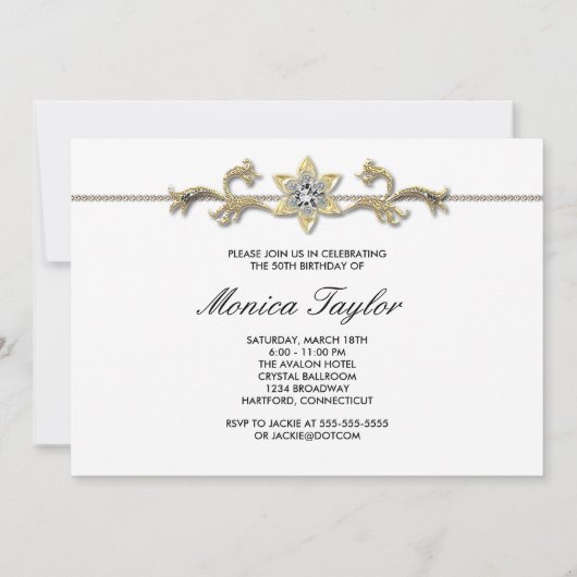 Elégant Blanc Or 50e anniversaire Invitation Cinqu (Dos)