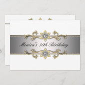Elégant Blanc Or 50e anniversaire Invitation Cinqu (Devant / Derrière)
