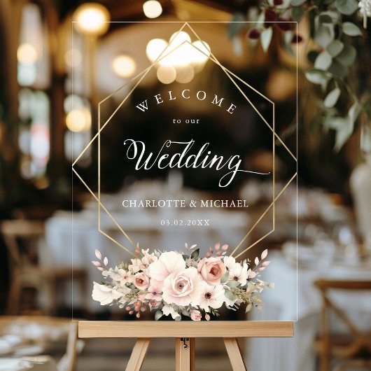 Elégant, Blanc, Pastel, Fleur, Mariage géométrique