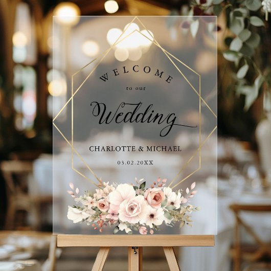 Elégant, Blanc, Pastel, Fleur, Mariage géométrique