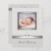 Elégant blanc photo Christening Invitations (Devant / Derrière)