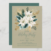 Élégant Blanc Poinsettia Invitation de fête de vac (Devant / Derrière)