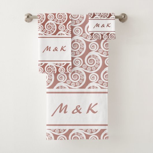 Élégant blanc rose Monogramme Fern Frond Fils (En situation)