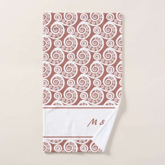 Élégant blanc rose Monogramme Fern Frond Fils (Serviette à main)