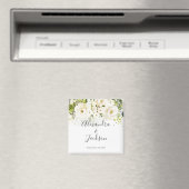 Élégant blanc Rose & or Cursive Mariage Magnet (In Situ (Lave-vaisselle))