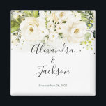 Élégant blanc Rose & or Cursive Mariage Magnet<br><div class="desc">Une façon parfaite de célébrer votre journée spéciale! Consultez nos articles correspondants : https://www.zazzle.com/store/bdp_designs/products?cg=196448434588051810</div>