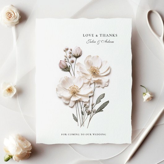 Elégant blanc Roses Chic Mariage Carte de remercie