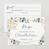 Elégant blanc Roses Fête des mariées Recette Carte (Devant / Derrière)