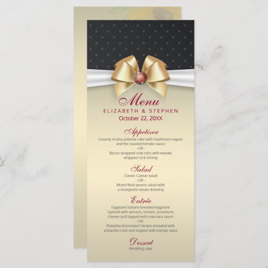 Élégant blanc Ruban Rouge Diamond Mariage Menu (Devant / Derrière)