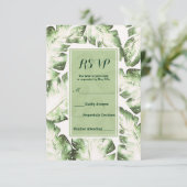 Élégant blanc vert Feuilles tropicaux Réponse RSVP (Debout devant)