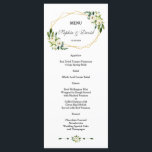 Elégant blanc vert Floral Gold Frame Mariage Menu<br><div class="desc">Un design de carte unique et élégant avec de magnifiques roses d'aquarelle blanche, des bouquets de pivoines, un cadre en faux or, un séparateur floral avec flèches et coeurs, des polices modernes, sur un arrière - plan blanc. Utilisez l'outil Personnaliser pour ajouter vos informations, modifier les polices, la couleur arrière...</div>