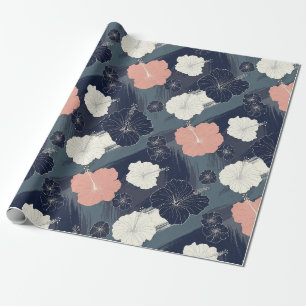 Elegant Blau Hibiscus Bloempatroon (10) Cadeaupapier