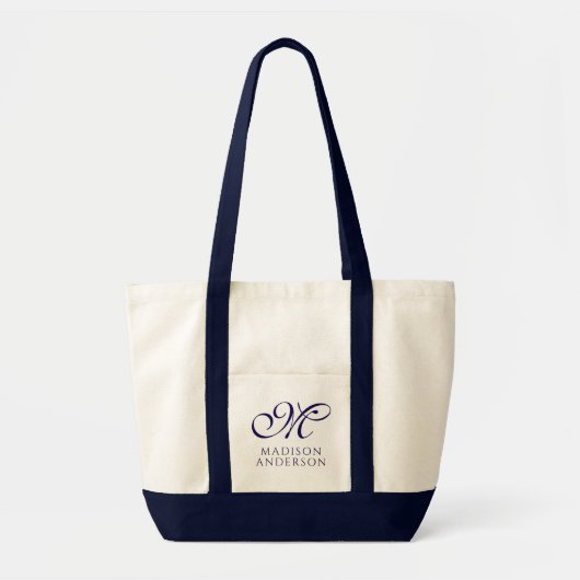 Elegant Blauw Aangepaste Monogram Naam Tote Bag (Voorkant)
