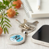 Elegant blauw alcohol inkt monogram sleutelhanger (Zijkant)