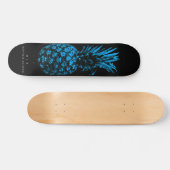 Elegant Blauw Ananas Monogram Minimalistisch Aange Skateboard (Horizontaal)