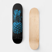 Elegant Blauw Ananas Monogram Minimalistisch Aange Skateboard (Voorkant)