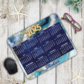 Elegant blauw aqua marmer kunst faux glitter 2025 muismat