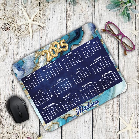 Elegant blauw aqua marmer kunst faux glitter 2025 muismat