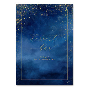 Elegant Blauw Aquarel Dessert Bar Uithangbord Kaart