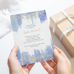 Elegant Blauw Aquarel en Goud   Bruidsmeisjesfeest Kaart