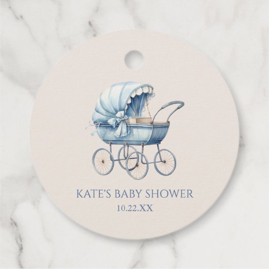 Elegant Blauw  Baby Carriage Baby shower Bedankjes Labels (Achterkant)