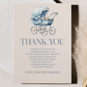 Elegant Blauw  Baby Carriage Baby shower Bedankkaart