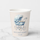 Elegant Blauw Baby Carriage Baby shower Papieren Bekers (Achterkant)