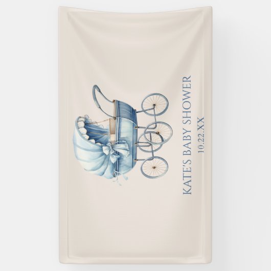 Elegant Blauw Baby Carriage Baby shower Spandoek (Verticaal)
