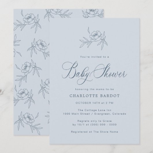 Elegant blauw Baby shower Kaart (Voorkant / Achterkant)