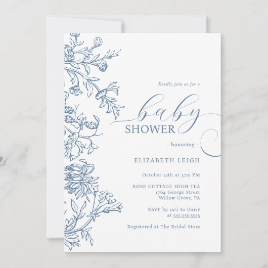 Elegant  blauw Baby shower Kaart (Voorkant)