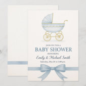 Elegant blauw Baby shower uitnodiging Sjabloon (Voorkant / Achterkant)