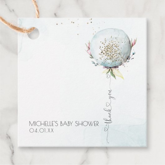 Elegant blauw ballon Baby shower dank u Bedankjes Labels (Voorkant)