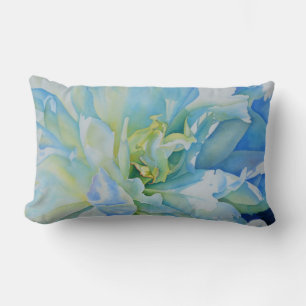 Elegant blauw blauwgroen bloemen waterverf kussen