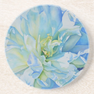 Elegant blauw blauwgroen bloemen waterverf zandsteen onderzetter