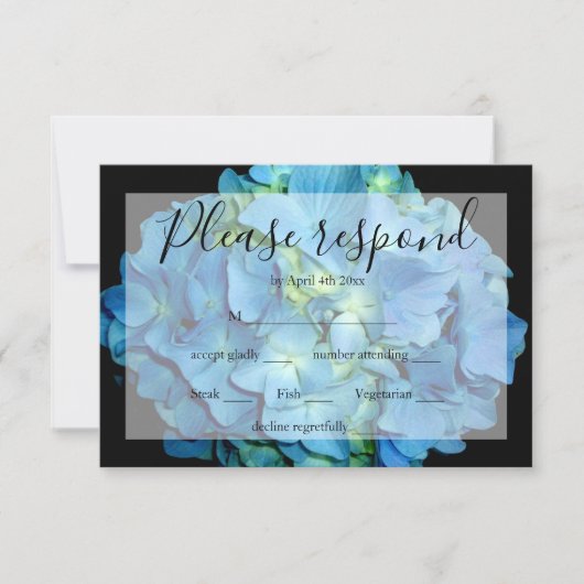 Elegant blauw blauwgroen bloemenhortensia blauw ro RSVP kaartje (Voorkant)