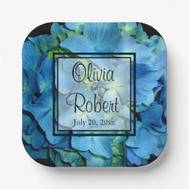 Elegant blauw blauwgroen bloemhortensia's blauw ro papieren bordje