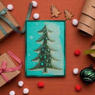 Elegant Blauw Blauwgroen Glitter Papercut Kerstboo Feestdagenkaart