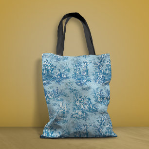 Elegant blauw blauwgroen toile de jouy bedrukt draagtas